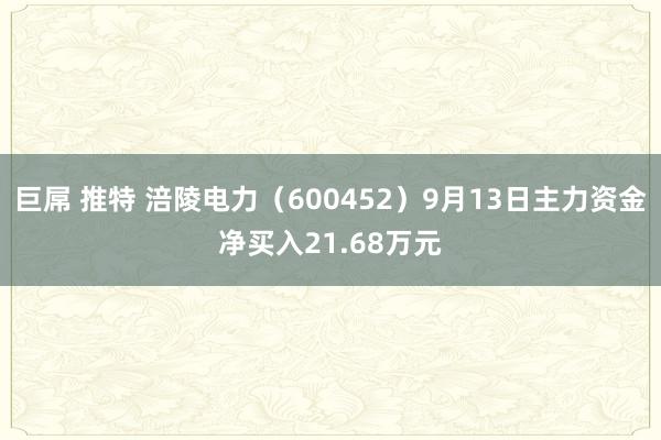 巨屌 推特 涪陵电力（600452）9月13日主力资金净买入21.68万元