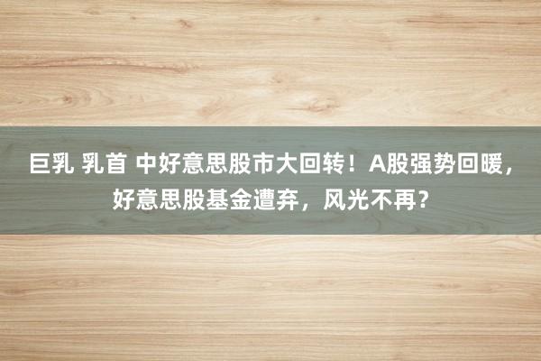 巨乳 乳首 中好意思股市大回转！A股强势回暖，好意思股基金遭弃，风光不再？