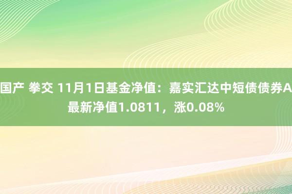 国产 拳交 11月1日基金净值：嘉实汇达中短债债券A最新净值1.0811，涨0.08%