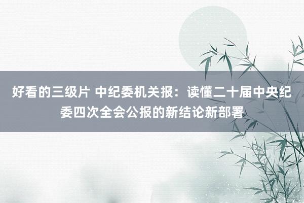 好看的三级片 中纪委机关报：读懂二十届中央纪委四次全会公报的新结论新部署